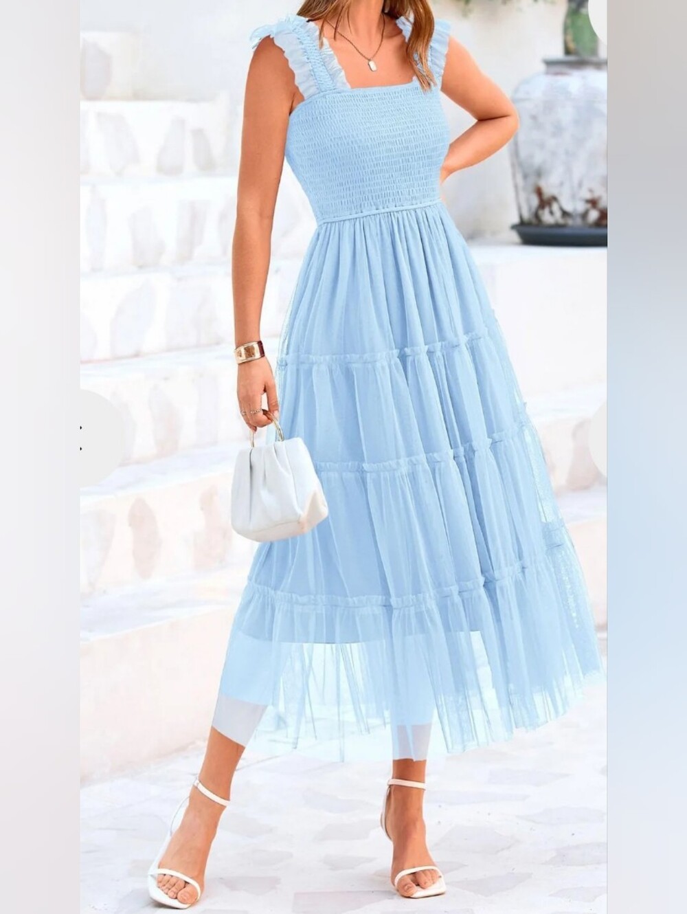 PRETTYGARDEN Women's Tulle Midi Dress Sleeveless Smocked Tiered Dress XL NWT